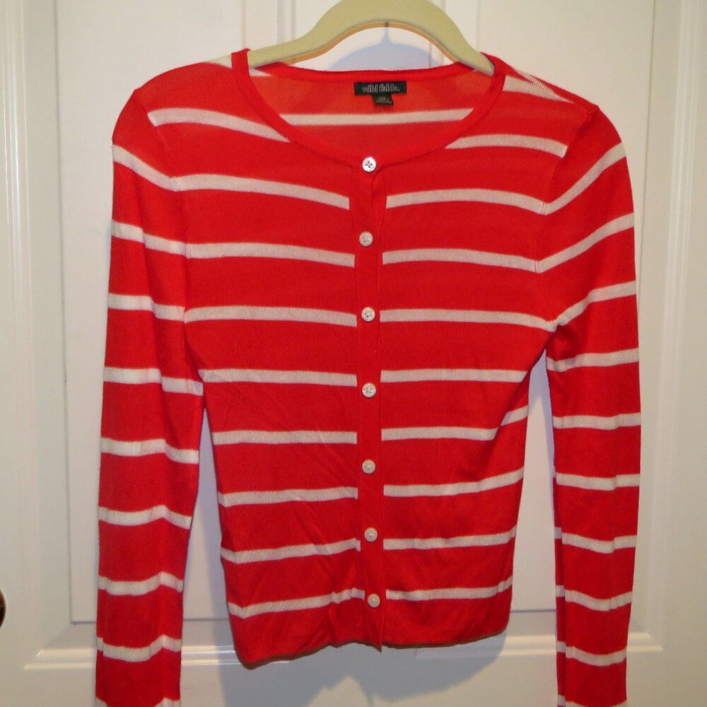 Wild Fable Red and White Striped Lightweight Cardigan XXS